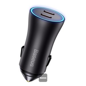 شارژر فندکی دو پورت 60 وات بیسوس BASEUS Golden Contactor Max Dual Fast Charger Car Charger U+C 60W Dark Gray